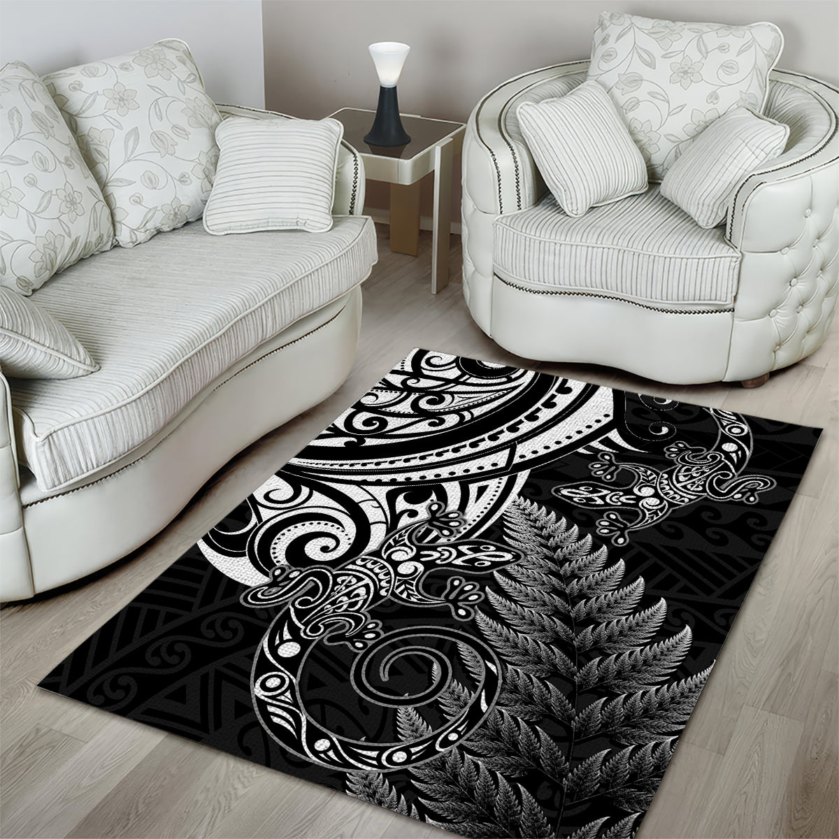 New Zealand Lizard Area Rug Silver Fern Aotearoa Maori