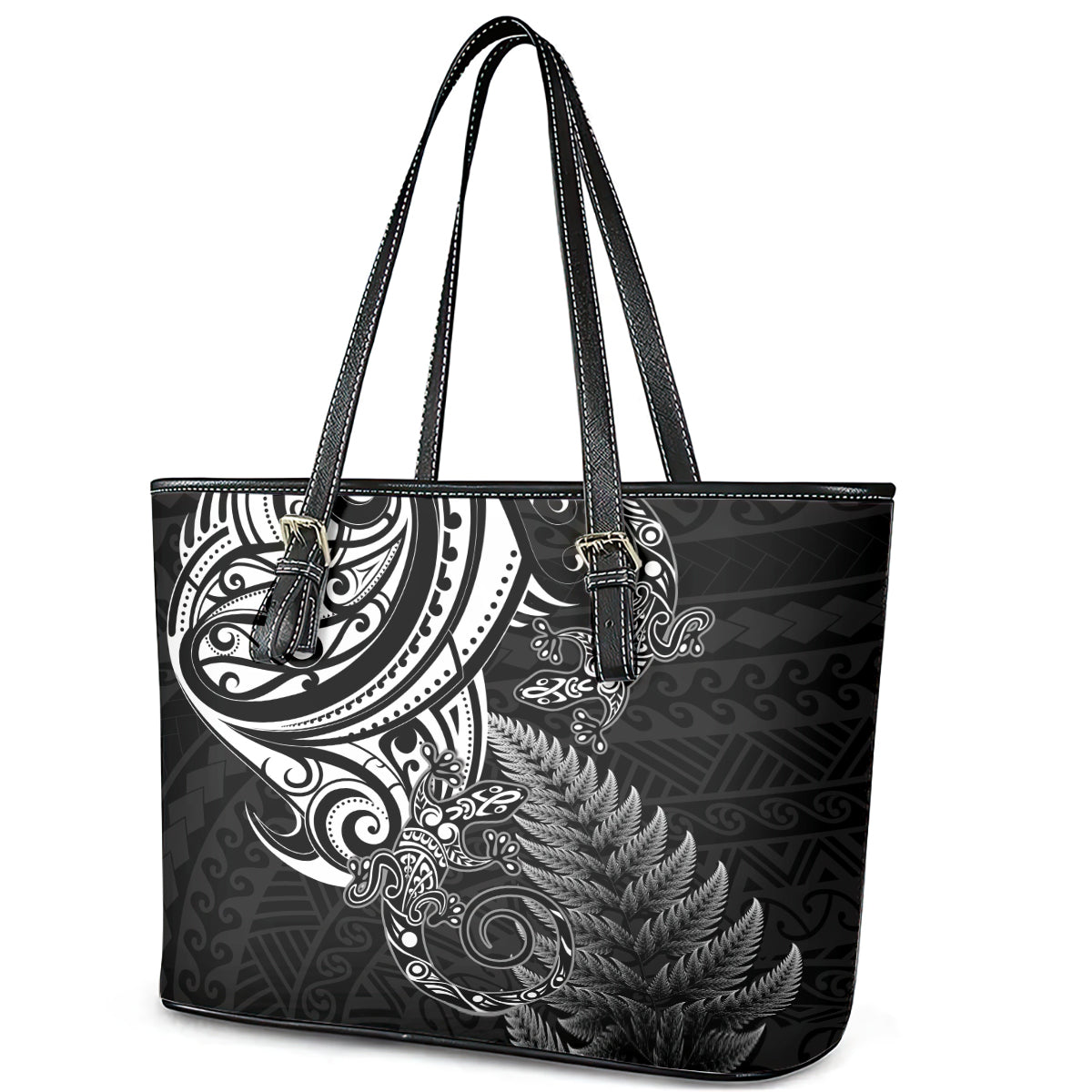 New Zealand Lizard Leather Tote Bag Silver Fern Aotearoa Maori