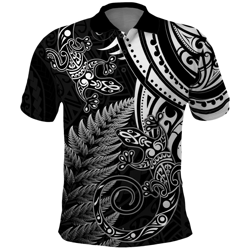 New Zealand Lizard Polo Shirt Silver Fern Aotearoa Maori