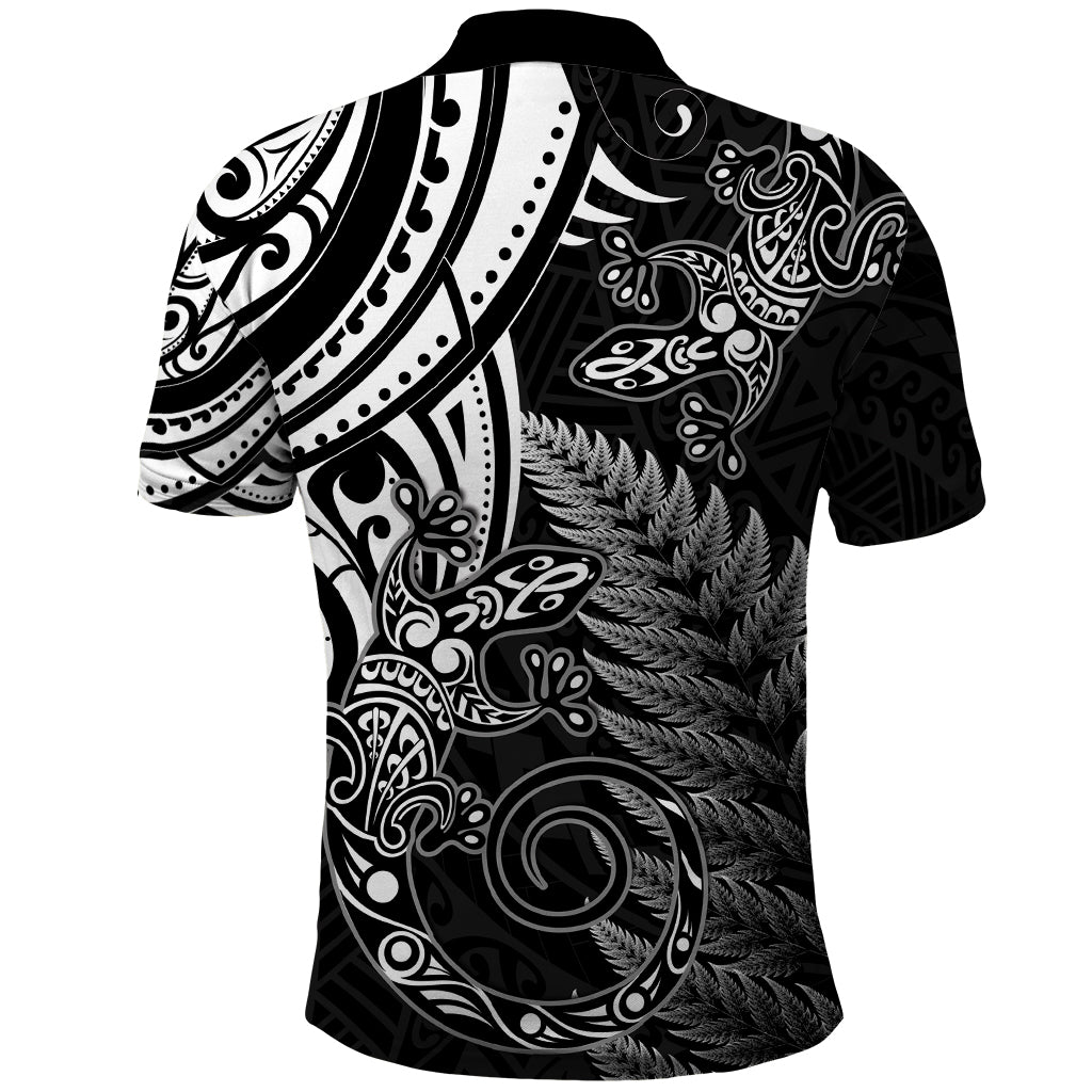 New Zealand Lizard Polo Shirt Silver Fern Aotearoa Maori