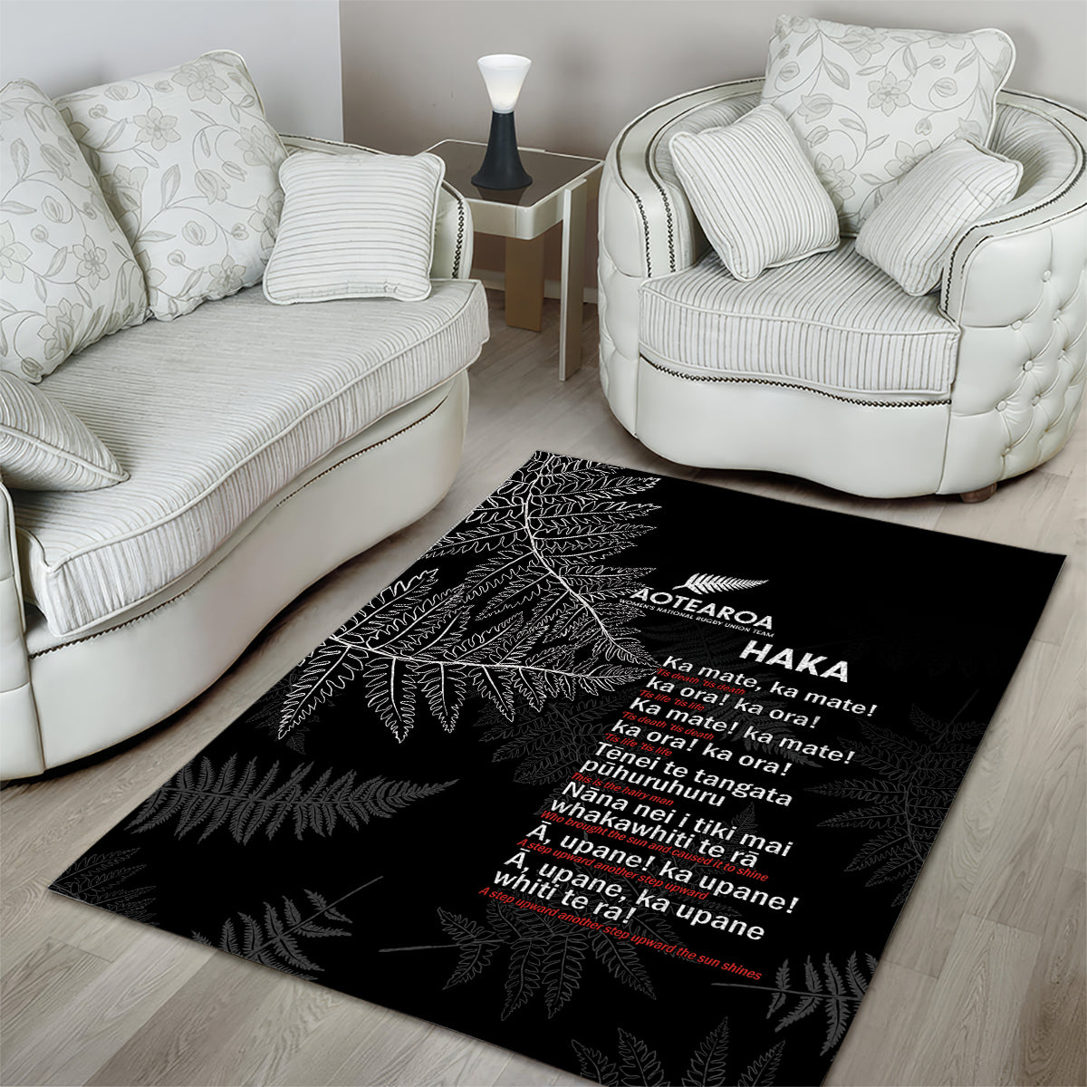 Custom New Zealand Haka Rugby Area Rug 2024 Pacific Go Black Silver Fern