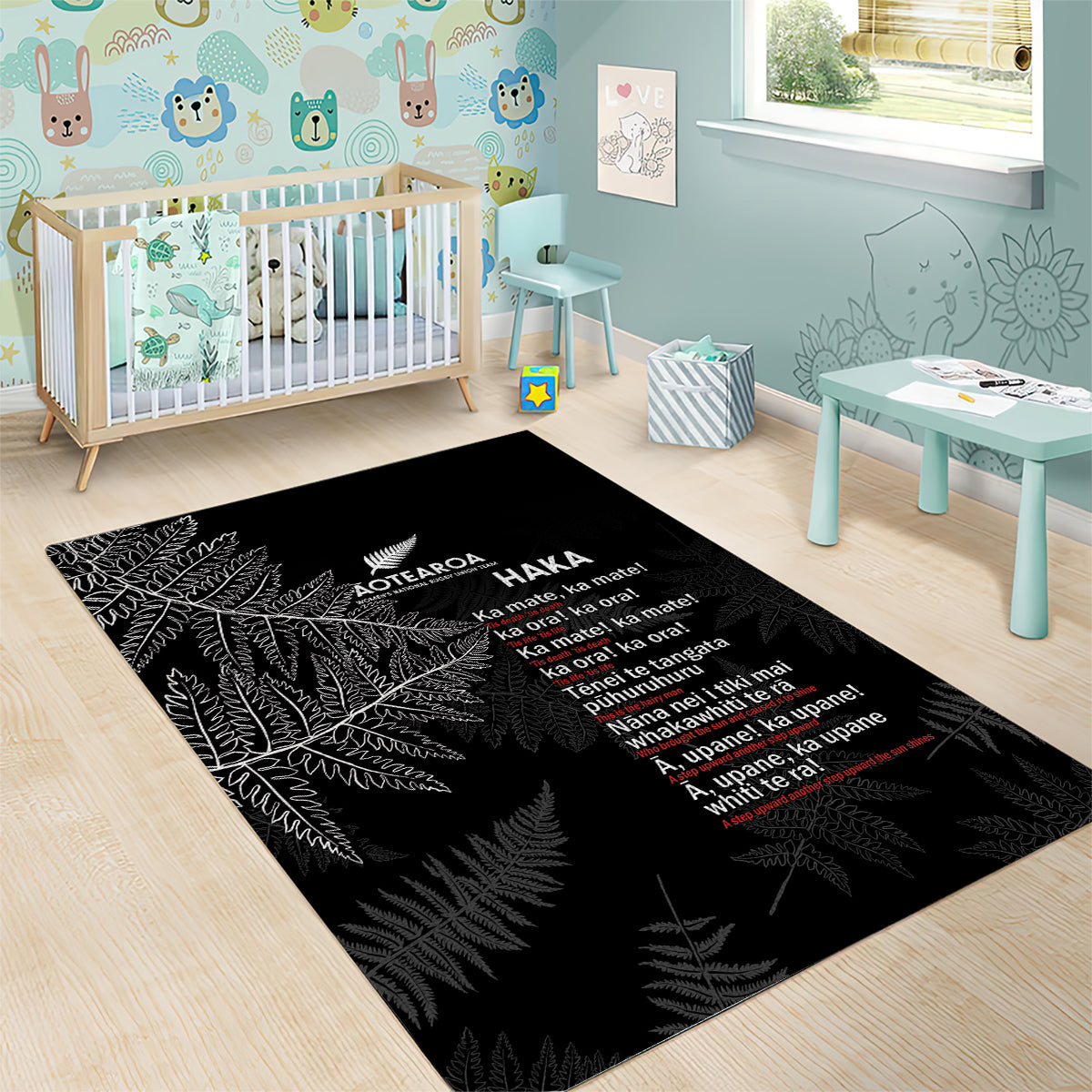 Custom New Zealand Haka Rugby Area Rug 2024 Pacific Go Black Silver Fern