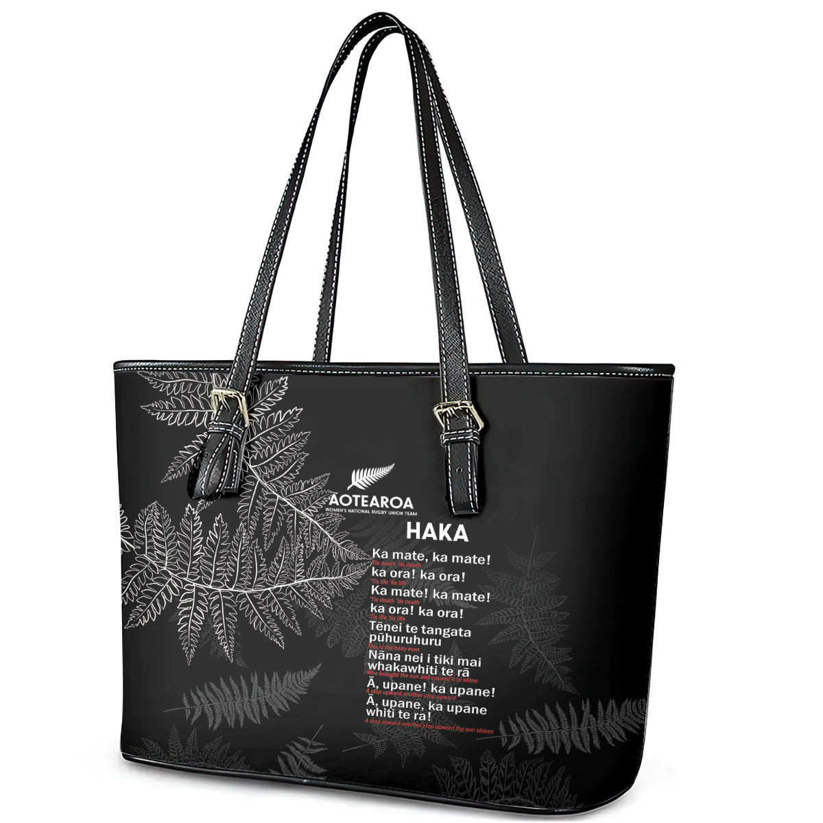 Custom New Zealand Haka Rugby Leather Tote Bag 2024 Pacific Go Black Silver Fern