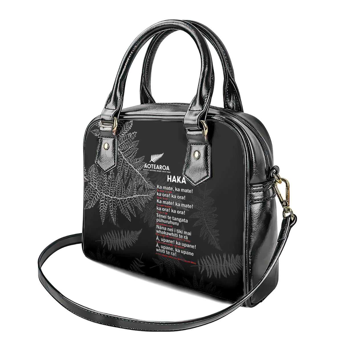 Custom New Zealand Haka Rugby Shoulder Handbag 2024 Pacific Go Black Silver Fern