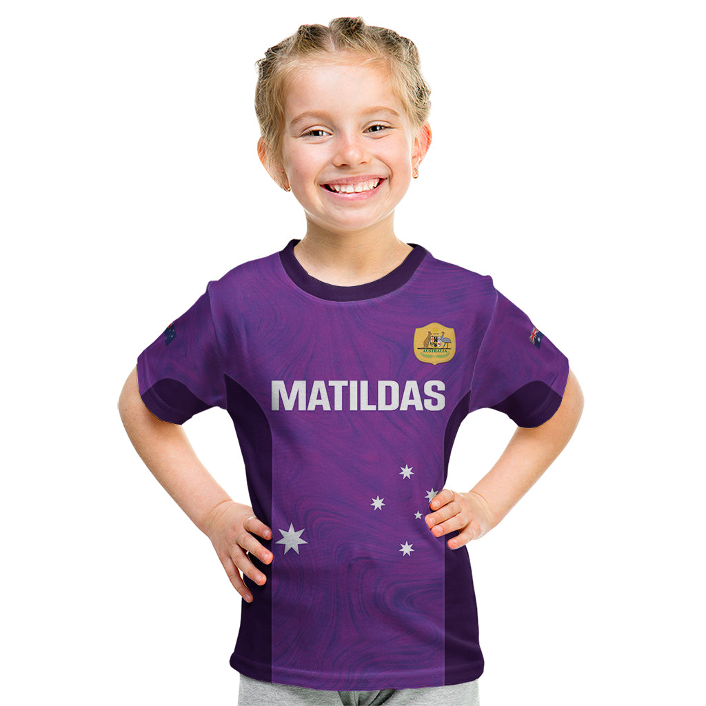 Custom Australia Soccer Kid T Shirt Matildas Go Champions - Purple