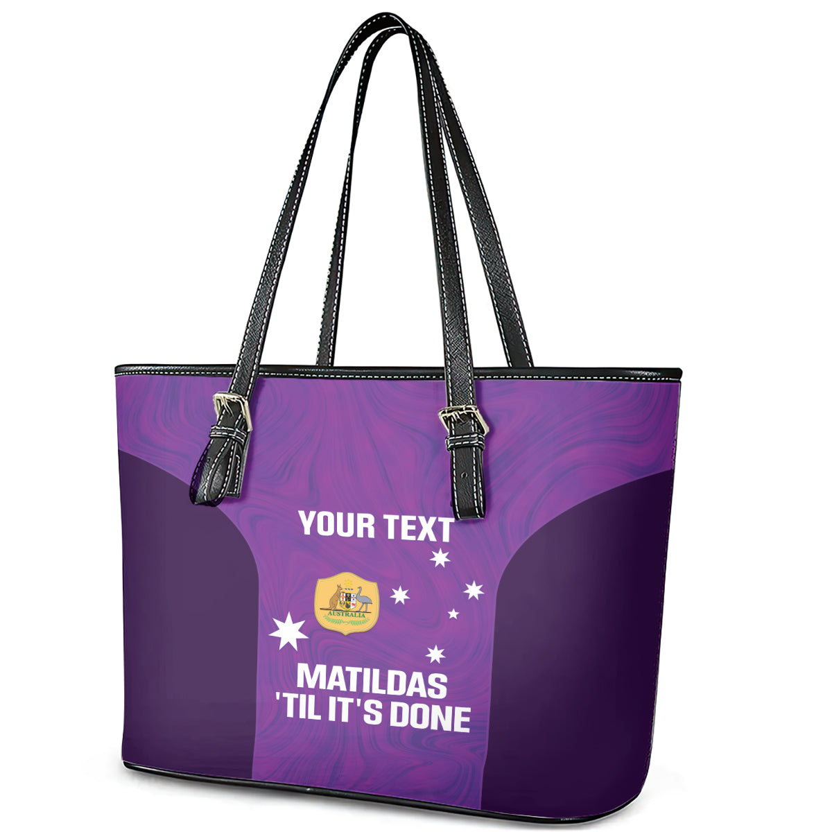 Custom Australia Soccer Leather Tote Bag Matildas Go Champions - Purple