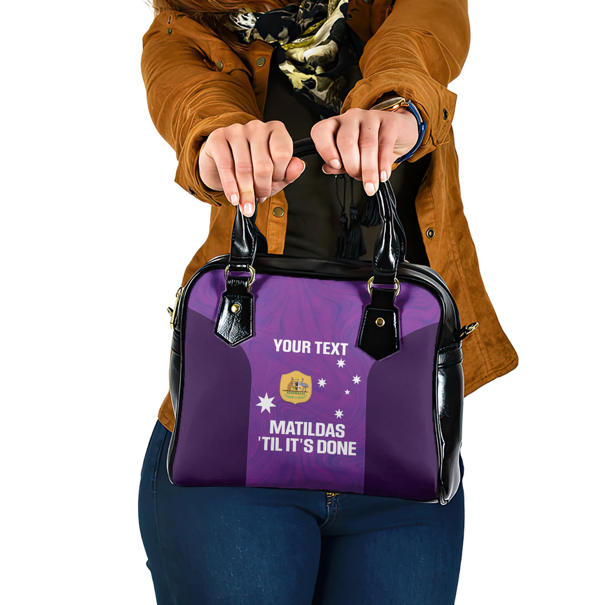 Custom Australia Soccer Shoulder Handbag Matildas Go Champions - Purple