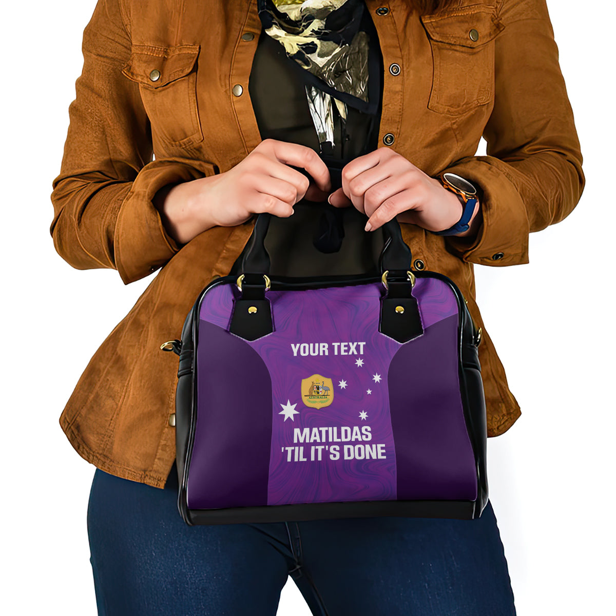 Custom Australia Soccer Shoulder Handbag Matildas Go Champions - Purple