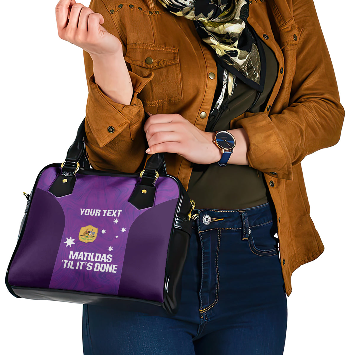 Custom Australia Soccer Shoulder Handbag Matildas Go Champions - Purple