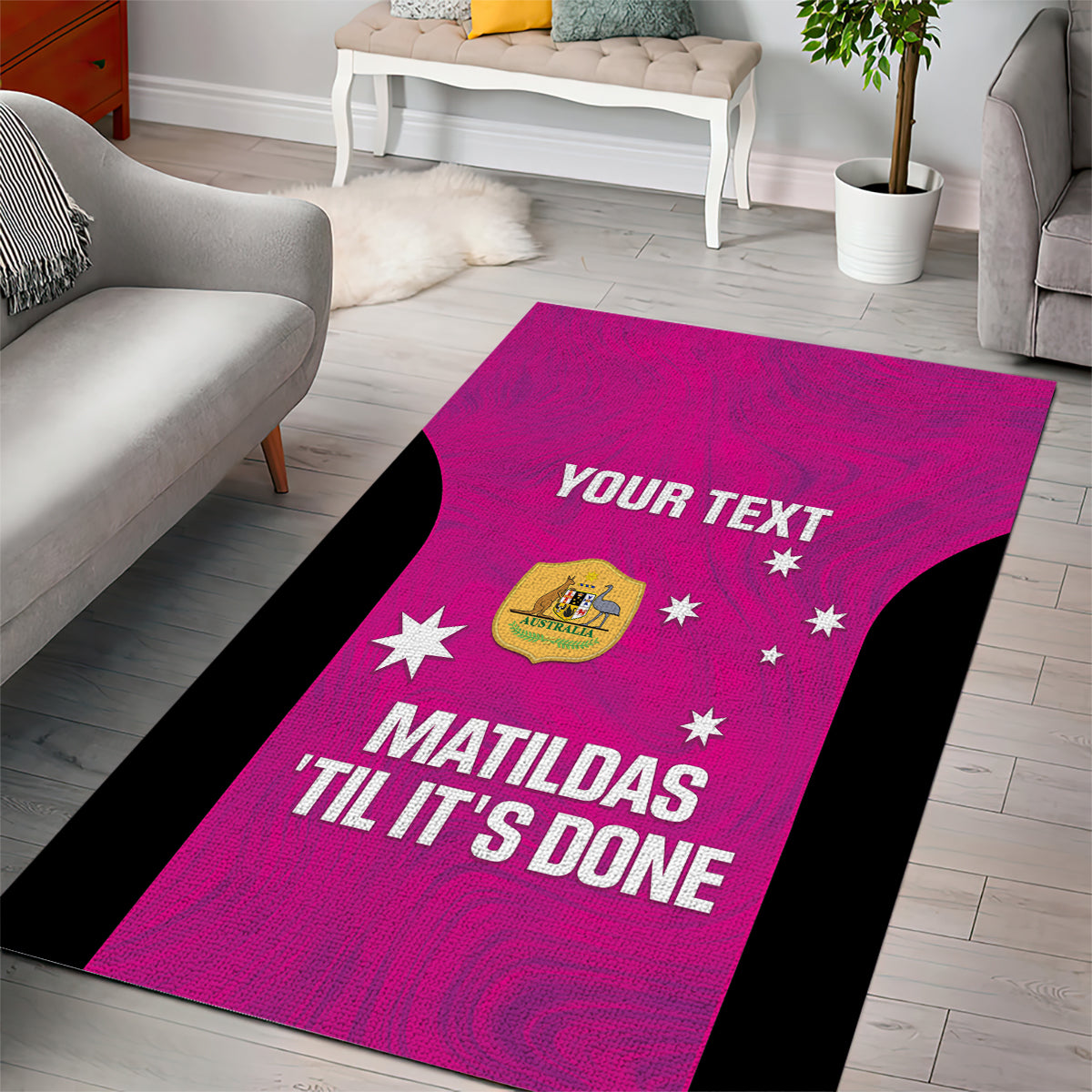 Custom Australia Soccer Area Rug Matildas Go Champions - Pink