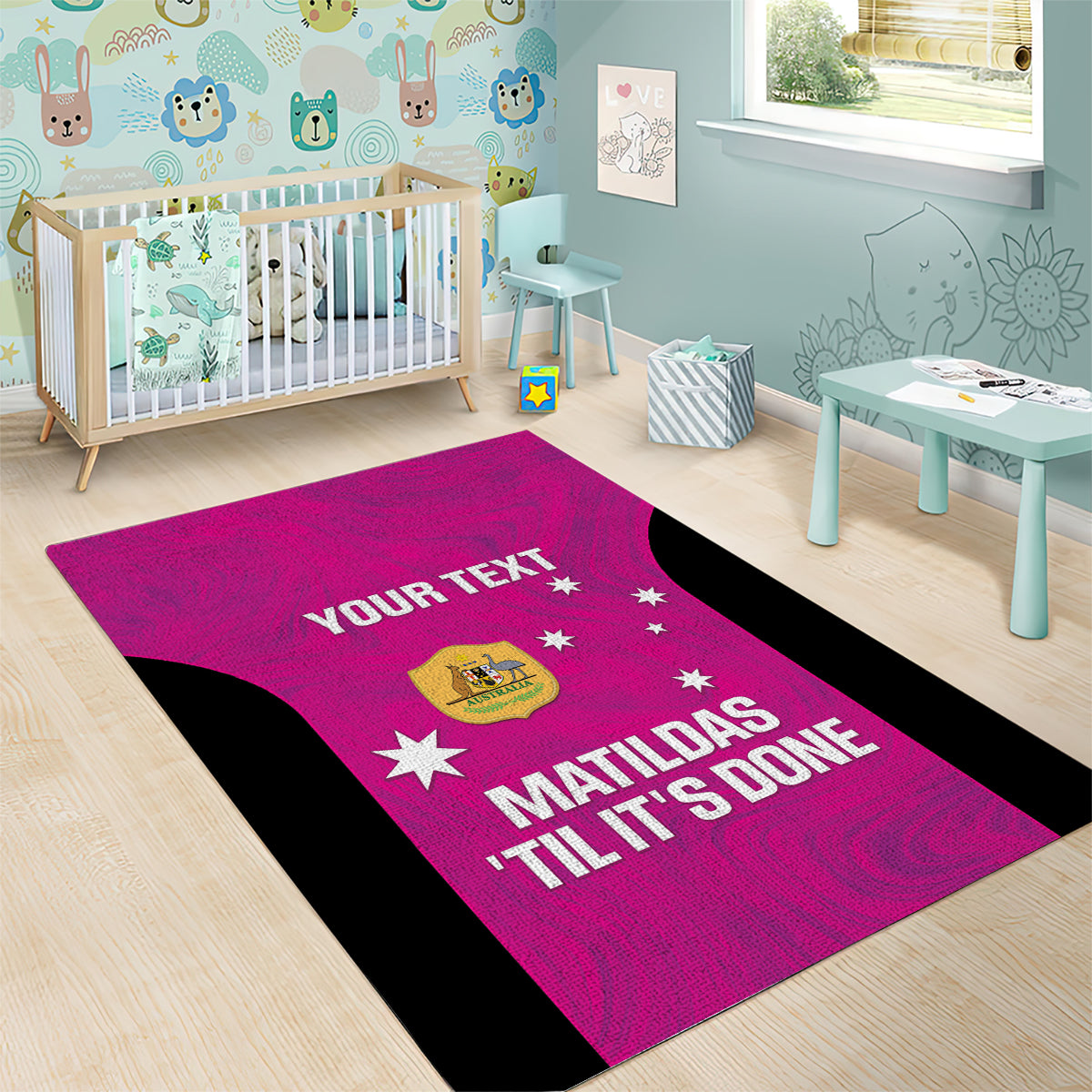 Custom Australia Soccer Area Rug Matildas Go Champions - Pink