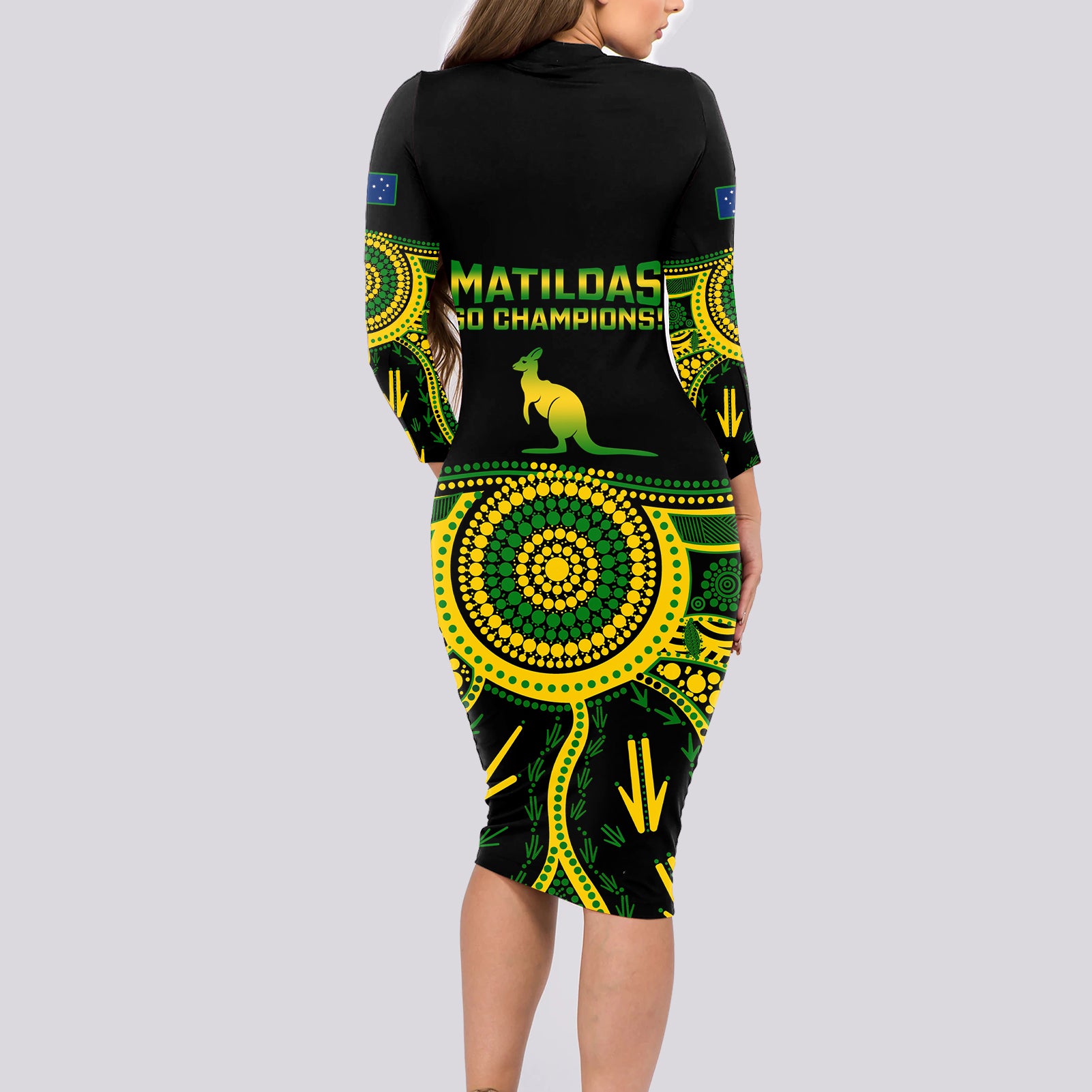 australia-soccer-long-sleeve-bodycon-dress-aboriginal-go-matildas-2023-world-cup