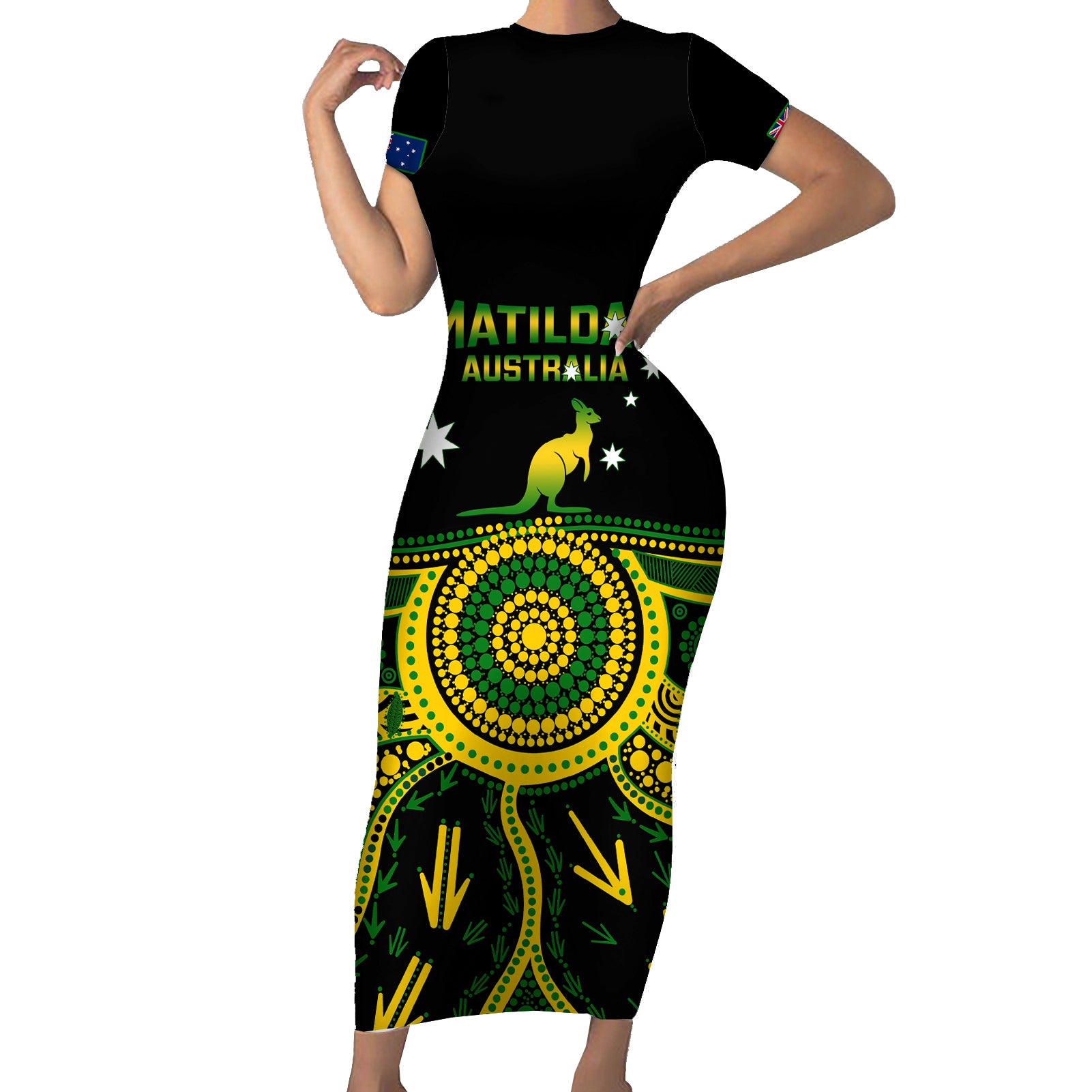 australia-soccer-short-sleeve-bodycon-dress-aboriginal-go-matildas-2023-world-cup