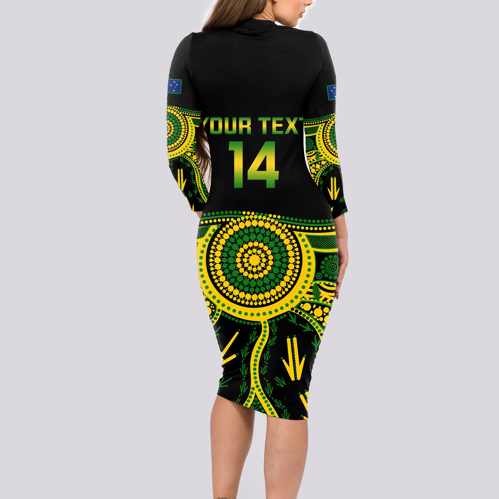 personalised-australia-soccer-long-sleeve-bodycon-dress-aboriginal-go-matildas-2023-world-cup