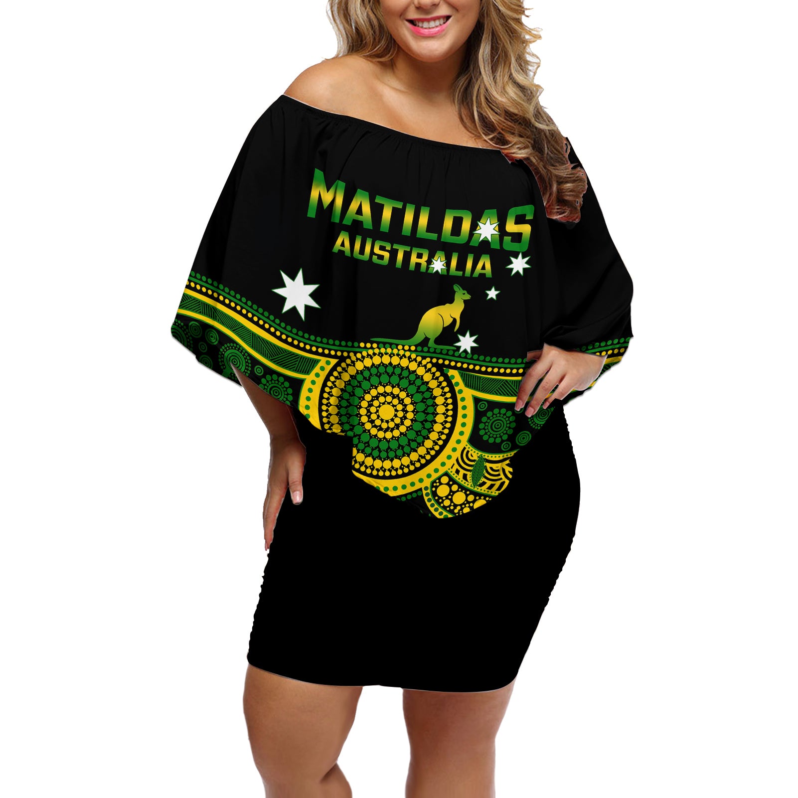 personalised-australia-soccer-off-shoulder-short-dress-aboriginal-go-matildas-2023-world-cup