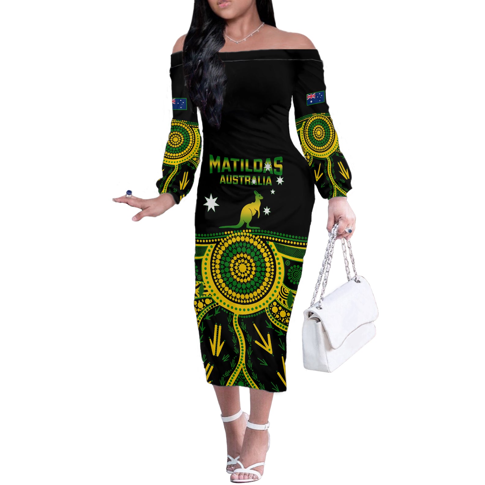 personalised-australia-soccer-off-the-shoulder-long-sleeve-dress-aboriginal-go-matildas-2023-world-cup