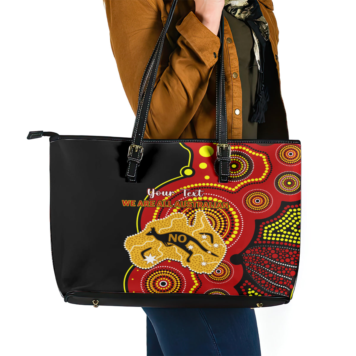 personalised-australia-indigenous-leather-tote-bag-we-are-all-australian-vote-no-to-the-voice