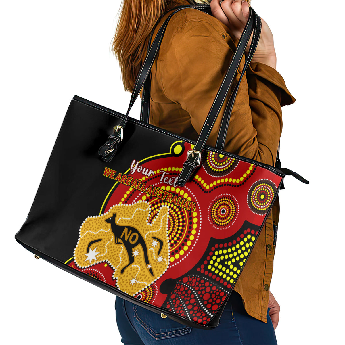 personalised-australia-indigenous-leather-tote-bag-we-are-all-australian-vote-no-to-the-voice