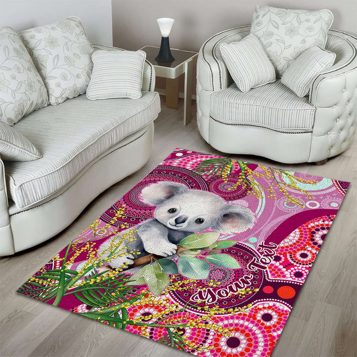 personalised-australia-area-rug-cute-koala-with-golden-wattle-indigenous-art