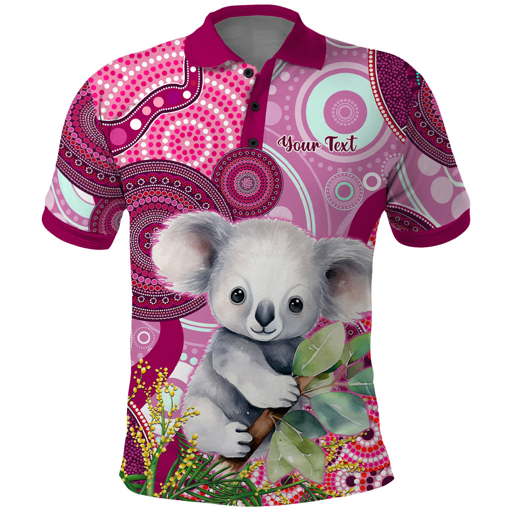 personalised-australia-polo-shirt-cute-koala-with-golden-wattle-indigenous-art