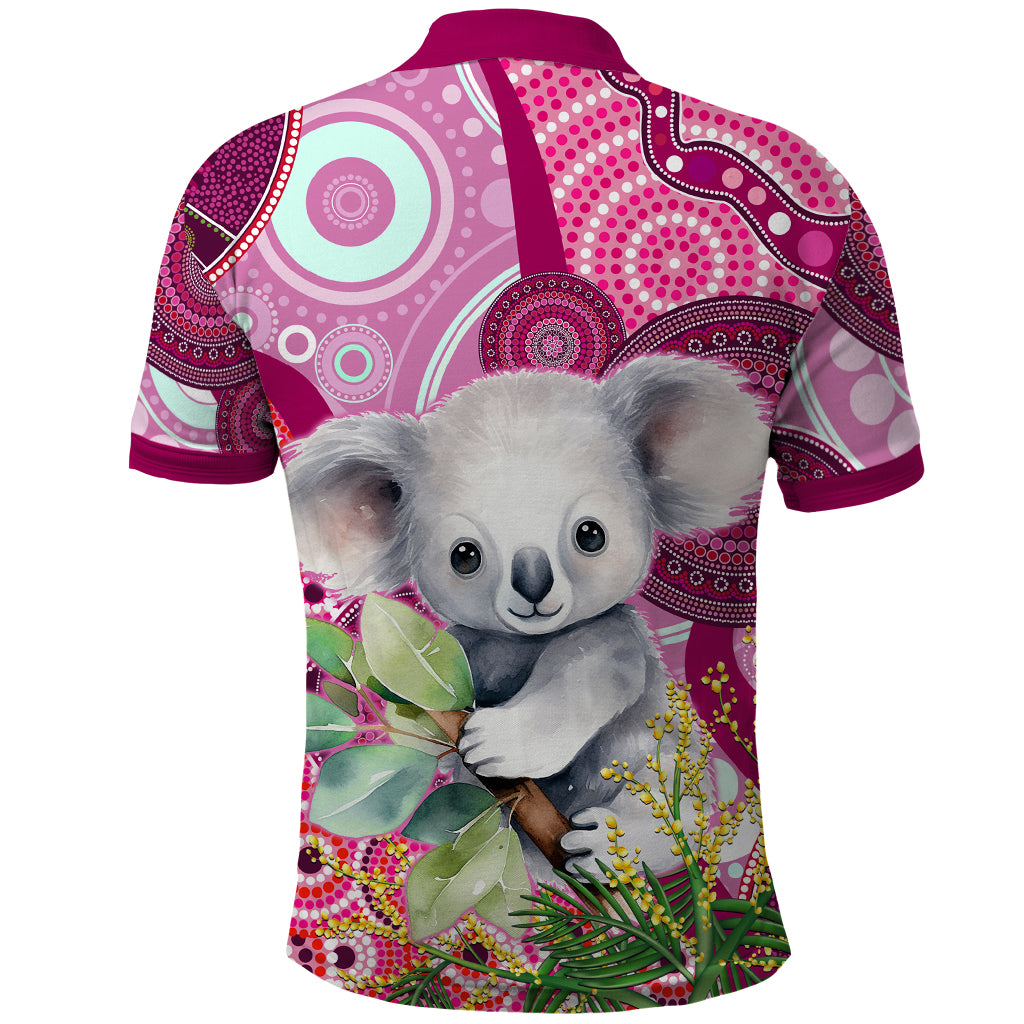 personalised-australia-polo-shirt-cute-koala-with-golden-wattle-indigenous-art