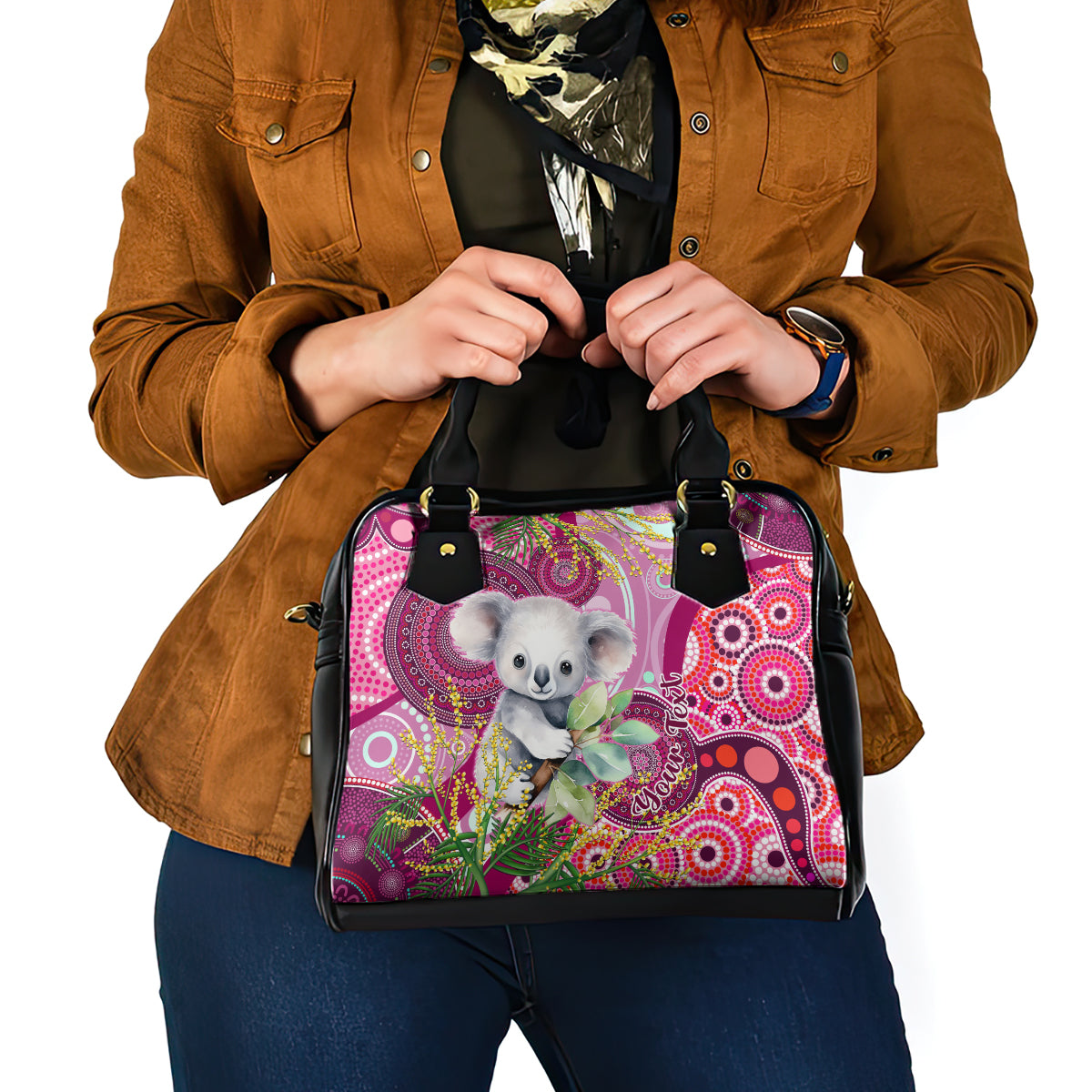 personalised-australia-shoulder-handbag-cute-koala-with-golden-wattle-indigenous-art