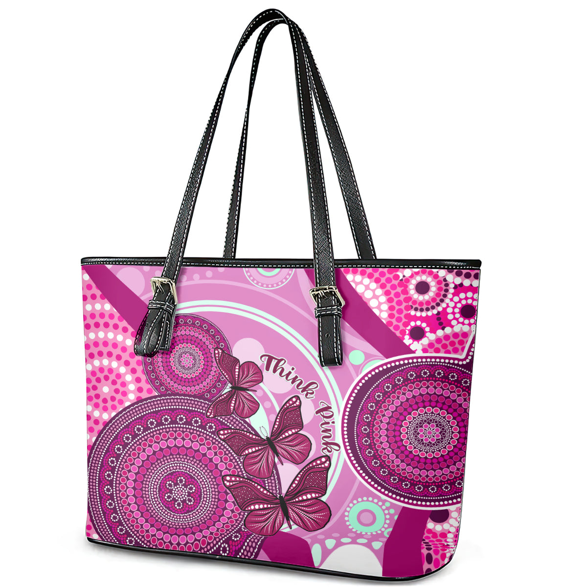 australia-breast-cancer-leather-tote-bag-indigenous-butterfly-no-one-fights-alone