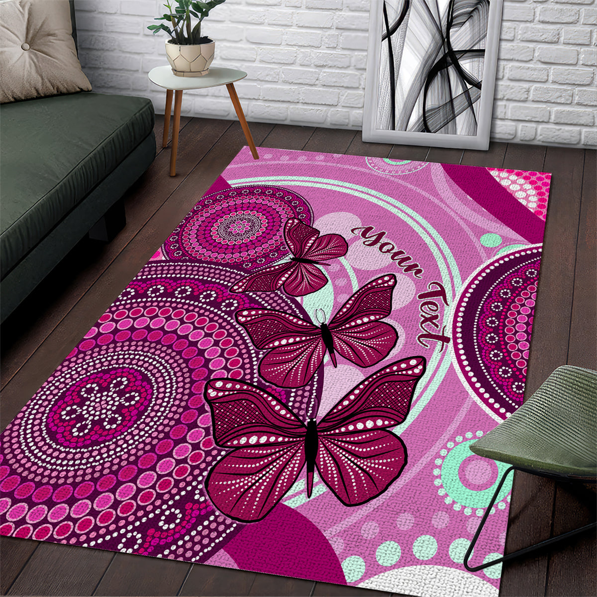 personalised-australia-breast-cancer-area-rug-indigenous-butterfly-no-one-fights-alone