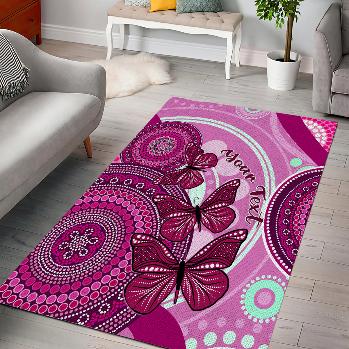 personalised-australia-breast-cancer-area-rug-indigenous-butterfly-no-one-fights-alone