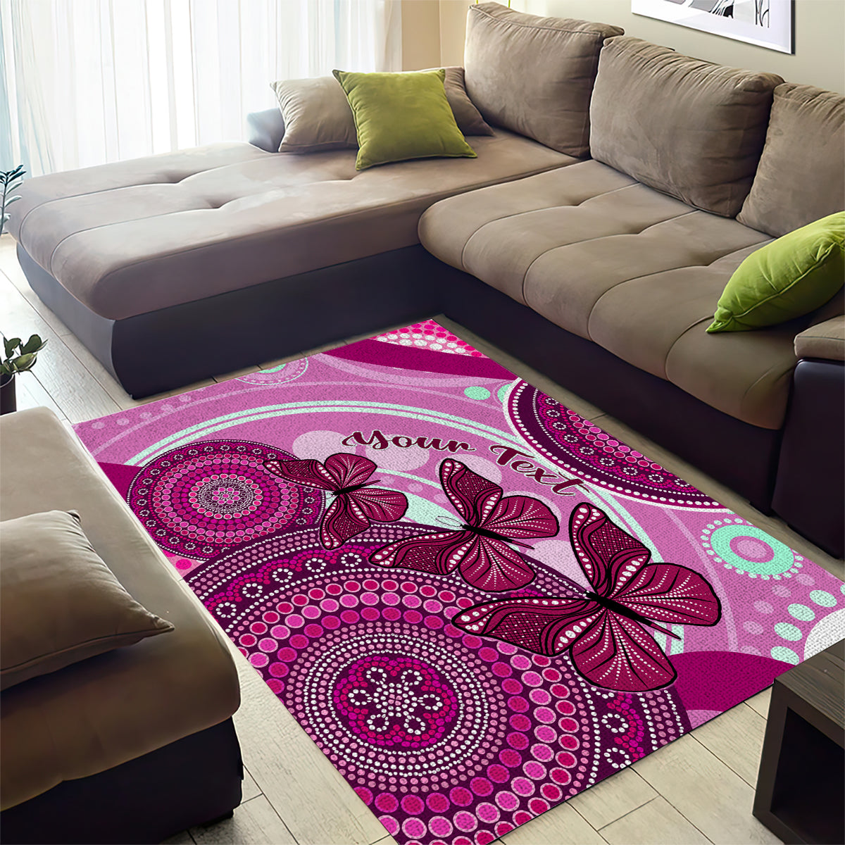 personalised-australia-breast-cancer-area-rug-indigenous-butterfly-no-one-fights-alone