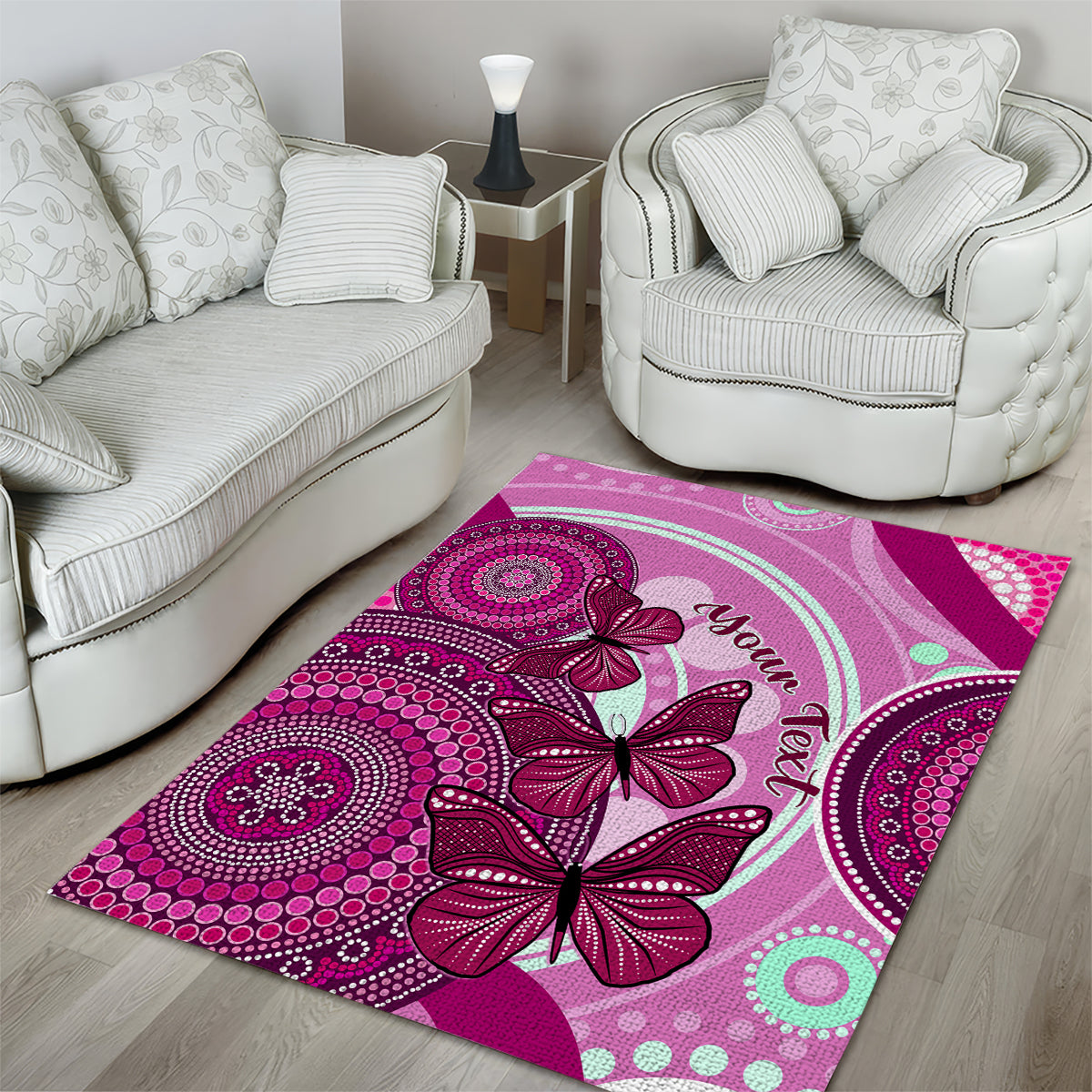 personalised-australia-breast-cancer-area-rug-indigenous-butterfly-no-one-fights-alone