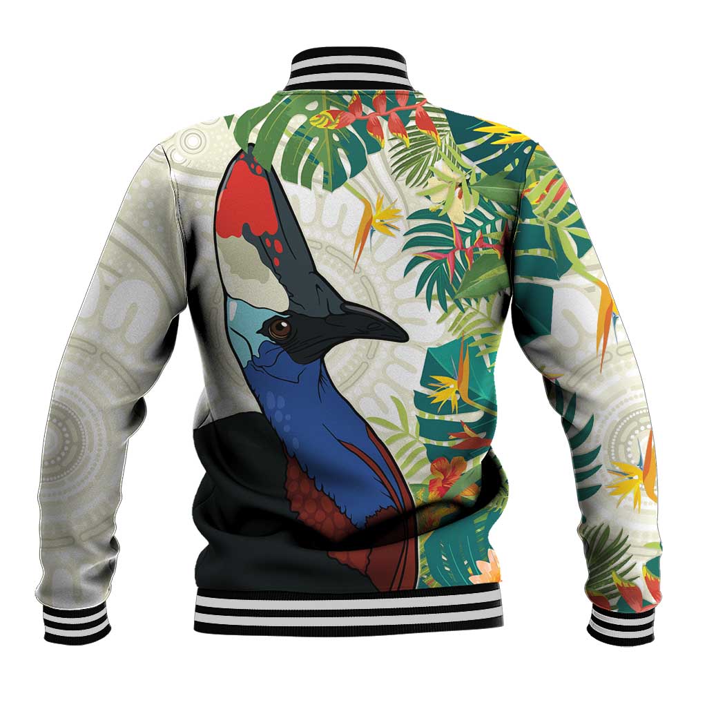 Cassowary Australia Baseball Jacket Tropical Flowers Mix Aboriginal Art