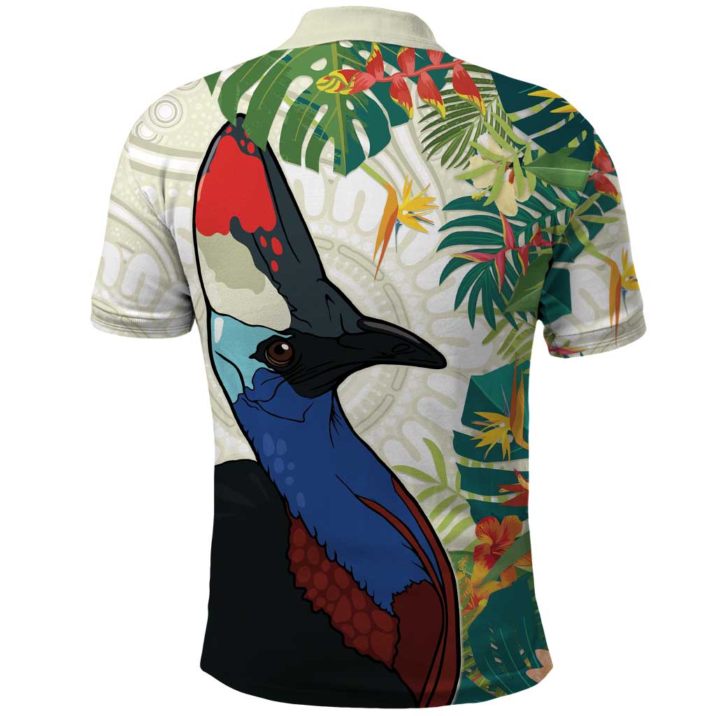 Cassowary Australia Polo Shirt Tropical Flowers Mix Aboriginal Art