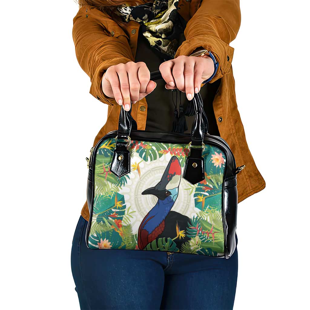 Cassowary Australia Shoulder Handbag Tropical Flowers Mix Aboriginal Art