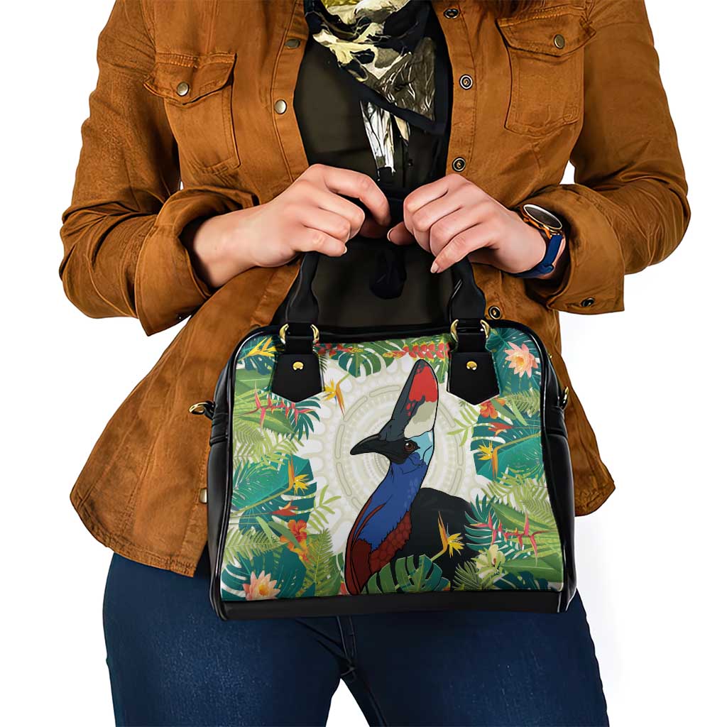 Cassowary Australia Shoulder Handbag Tropical Flowers Mix Aboriginal Art