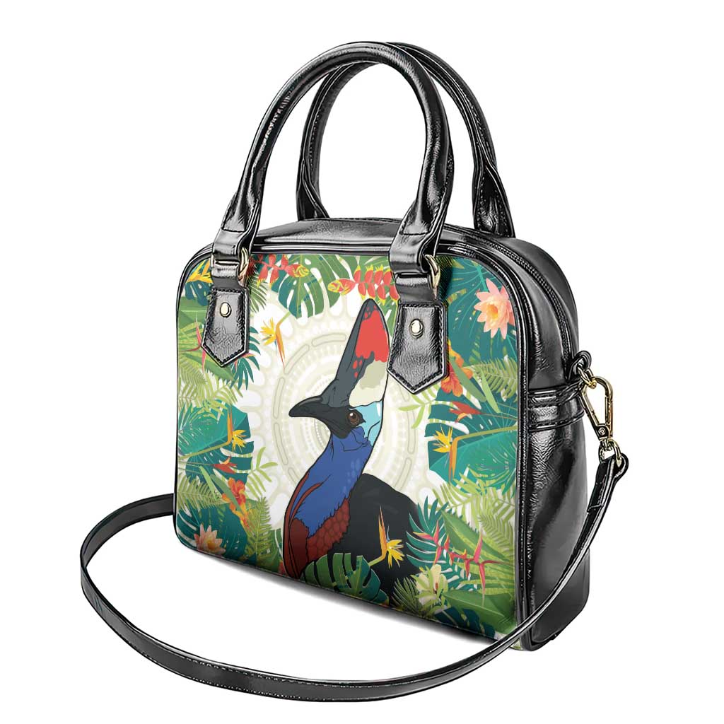 Cassowary Australia Shoulder Handbag Tropical Flowers Mix Aboriginal Art