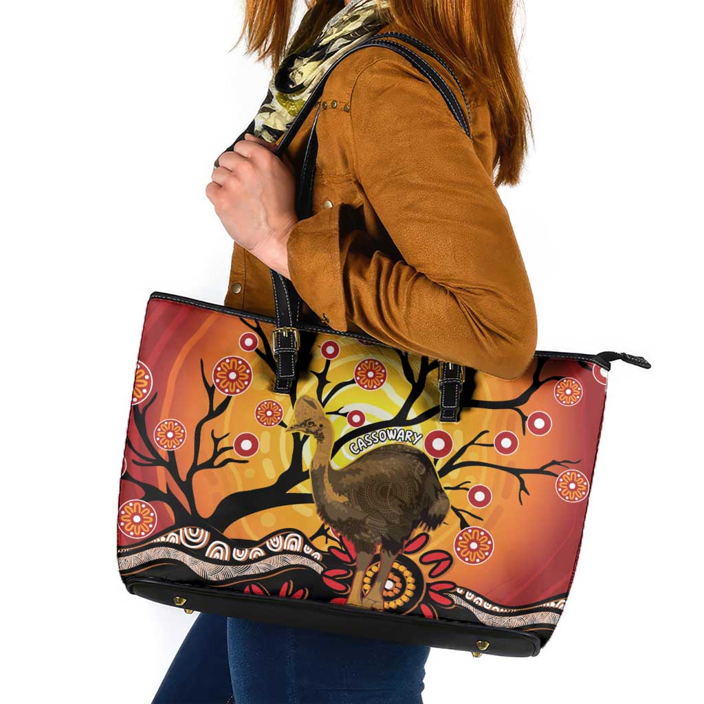 Keeper Of The Rainforest Cassowary Leather Tote Bag Aboriginal Art