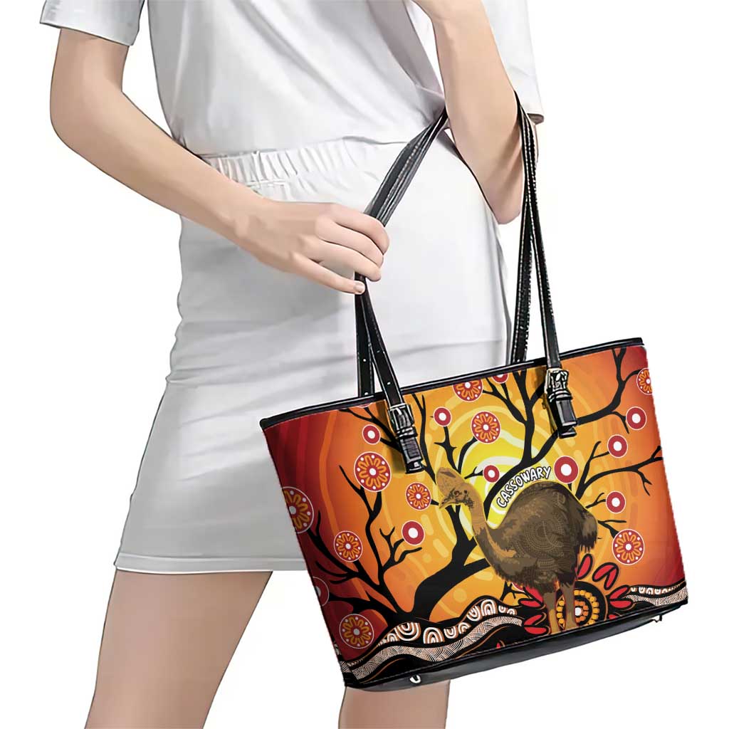 Keeper Of The Rainforest Cassowary Leather Tote Bag Aboriginal Art