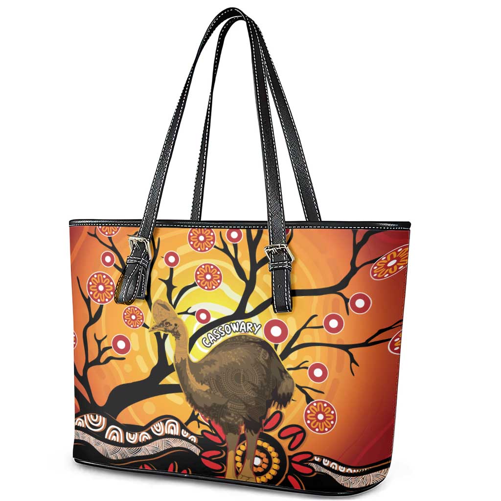 Keeper Of The Rainforest Cassowary Leather Tote Bag Aboriginal Art