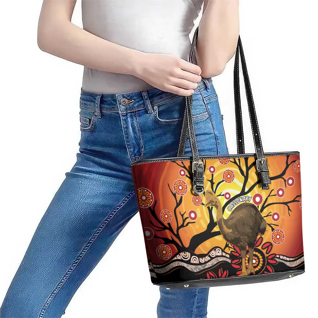 Keeper Of The Rainforest Cassowary Leather Tote Bag Aboriginal Art