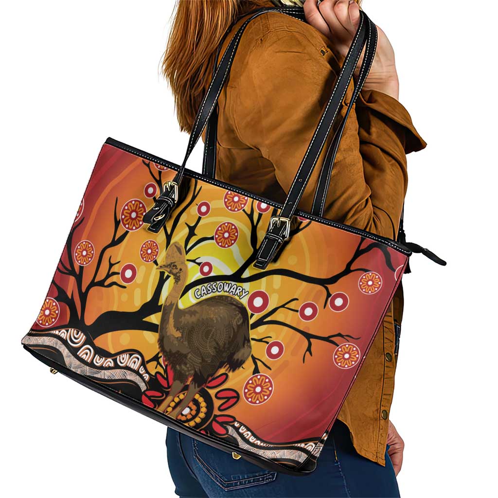 Keeper Of The Rainforest Cassowary Leather Tote Bag Aboriginal Art