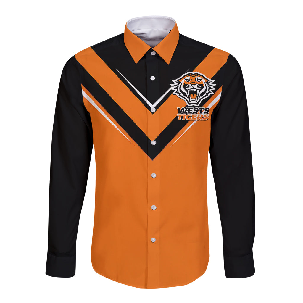 wests-tigers-rugby-long-sleeve-button-shirt-orange-simple-style