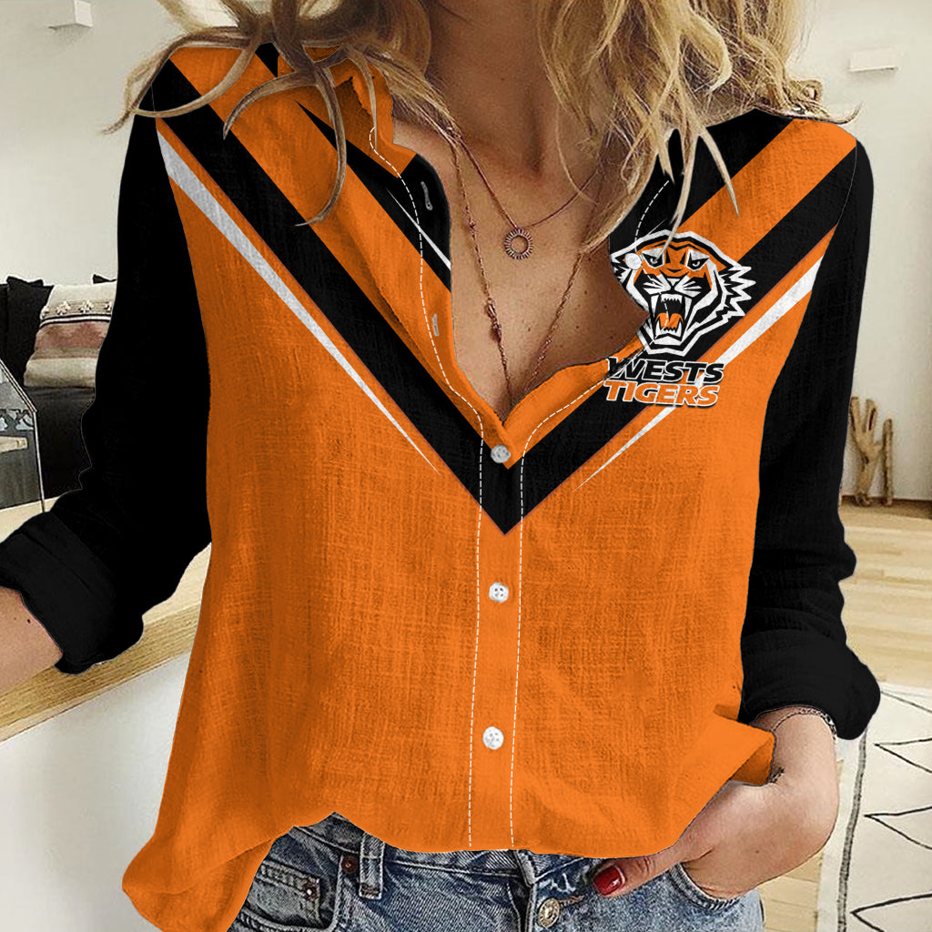 Wests Tigers Rugby Women Casual Shirt Orange Simple Style LT14