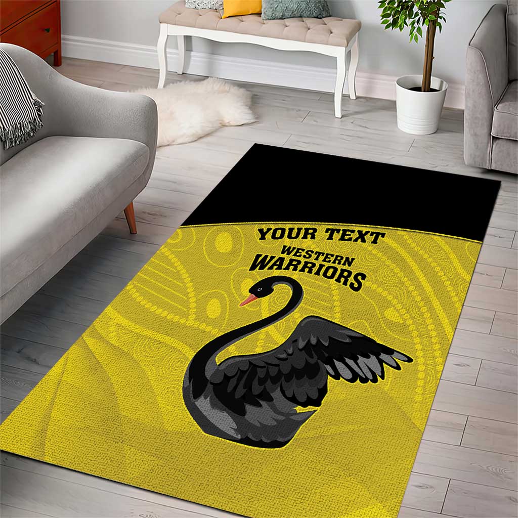 Custom Western Australia Cricket Area Rug Go Warriors Black Swans - Aboriginal Art