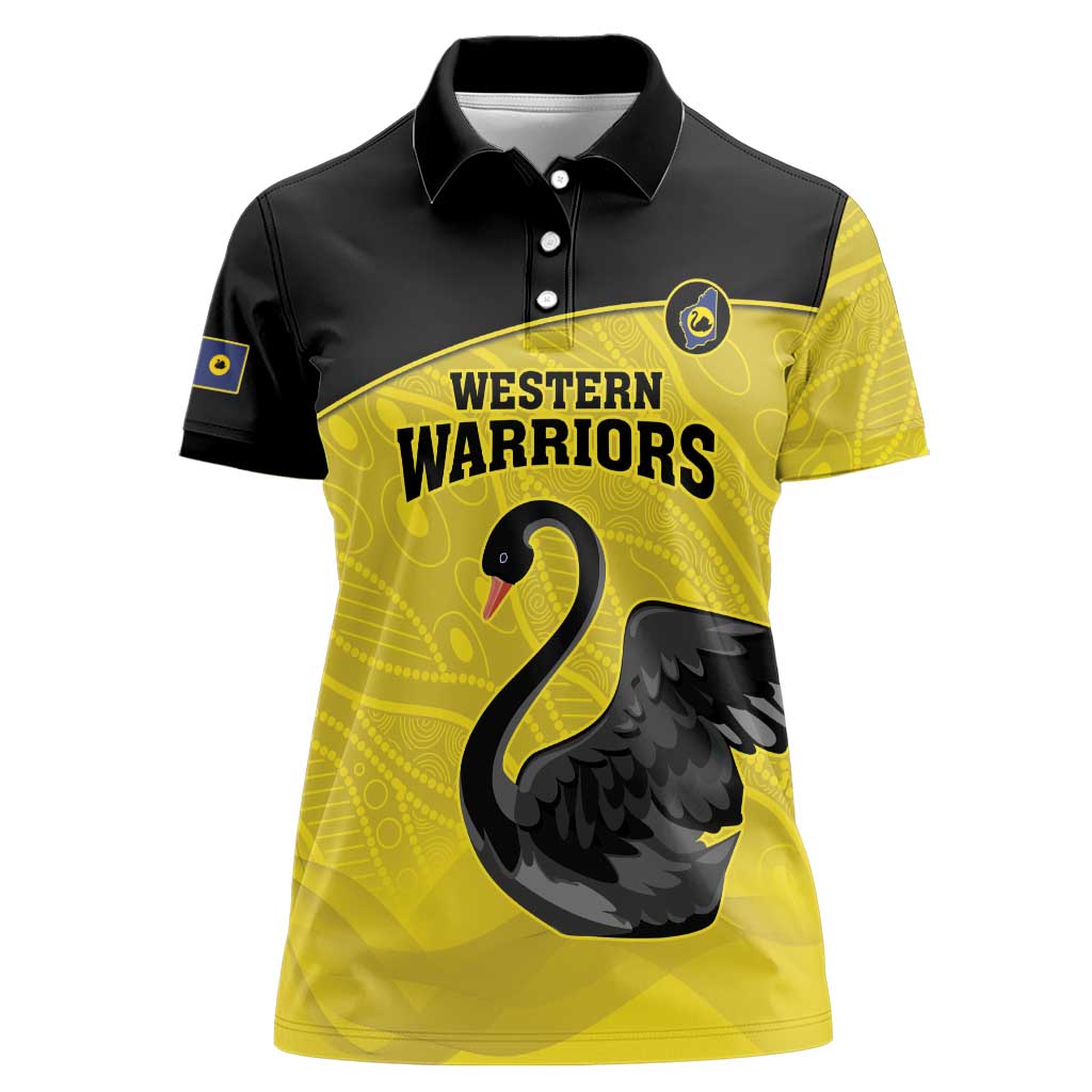 Custom Western Australia Cricket Women Polo Shirt Go Warriors Black Swans - Aboriginal Art