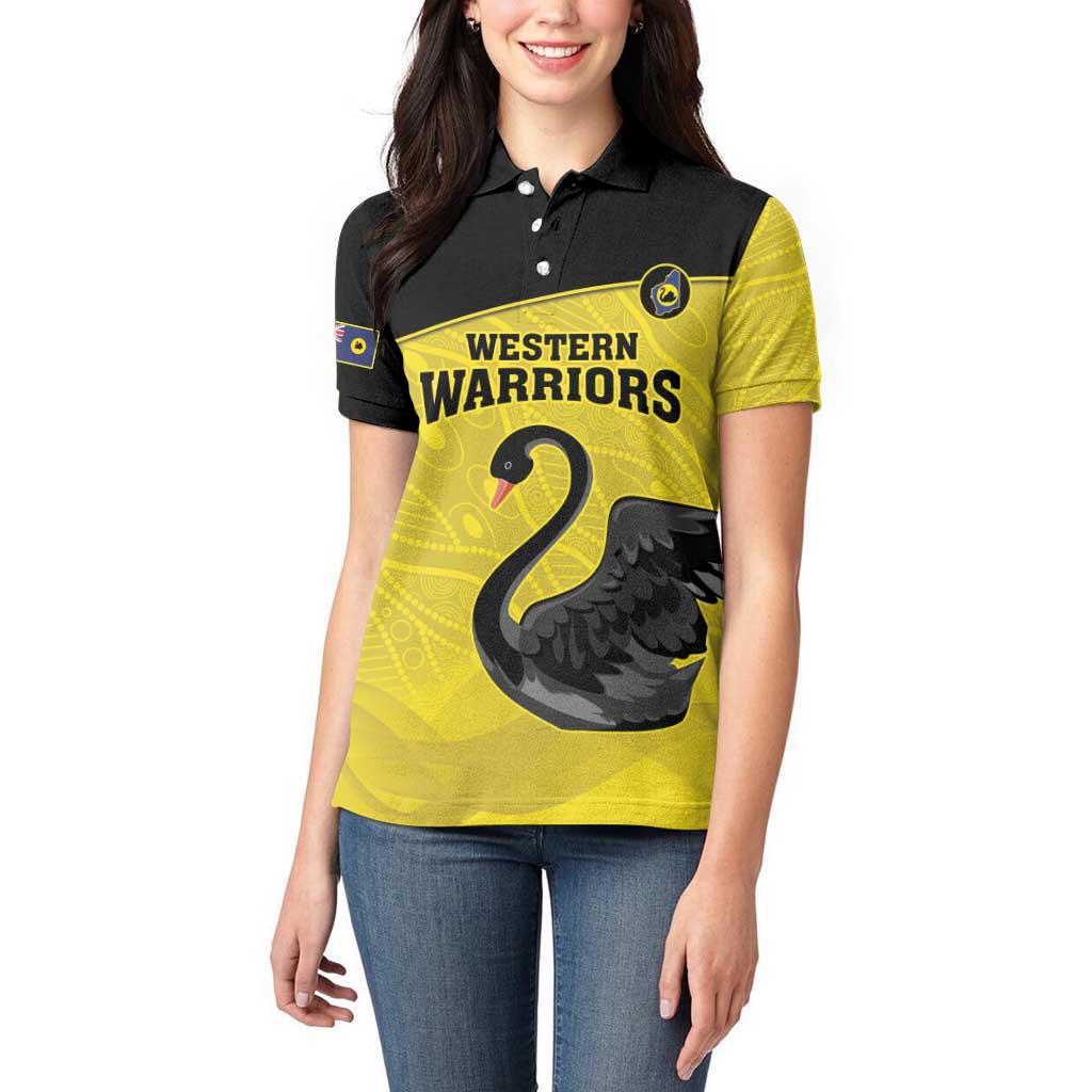 Custom Western Australia Cricket Women Polo Shirt Go Warriors Black Swans - Aboriginal Art