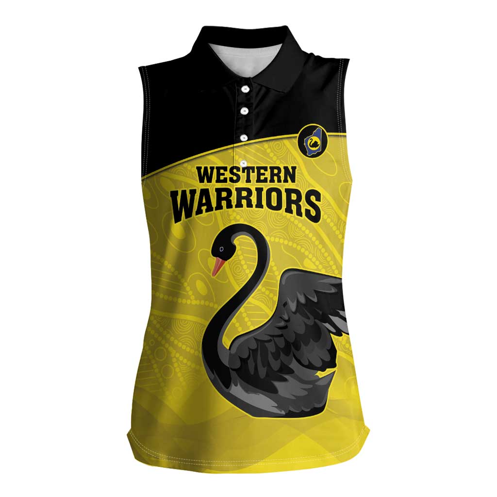 Custom Western Australia Cricket Women Sleeveless Polo Shirt Go Warriors Black Swans - Aboriginal Art