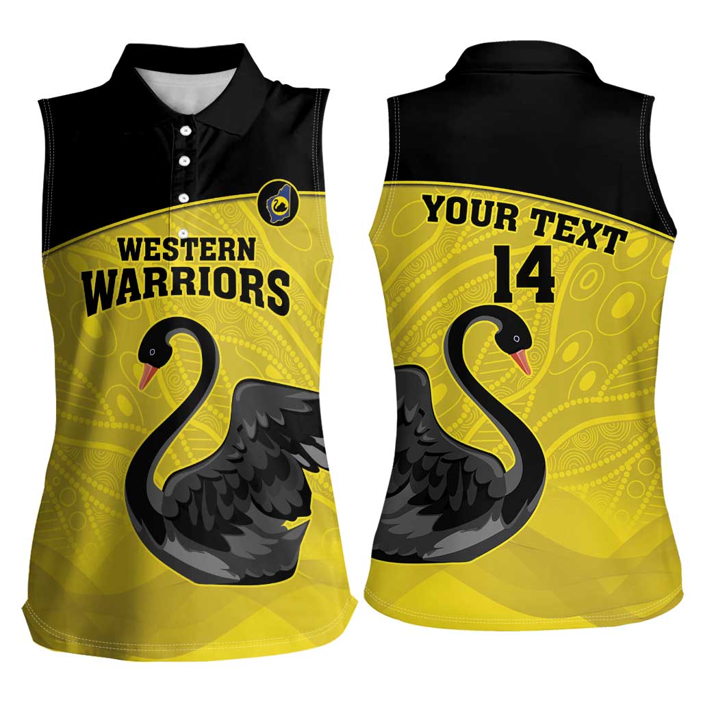 Custom Western Australia Cricket Women Sleeveless Polo Shirt Go Warriors Black Swans - Aboriginal Art