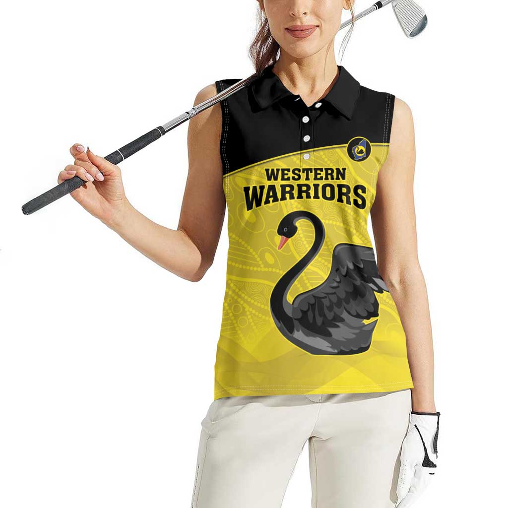 Custom Western Australia Cricket Women Sleeveless Polo Shirt Go Warriors Black Swans - Aboriginal Art