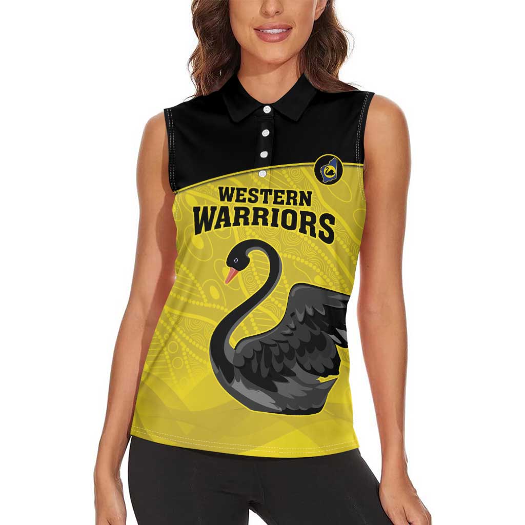 Custom Western Australia Cricket Women Sleeveless Polo Shirt Go Warriors Black Swans - Aboriginal Art